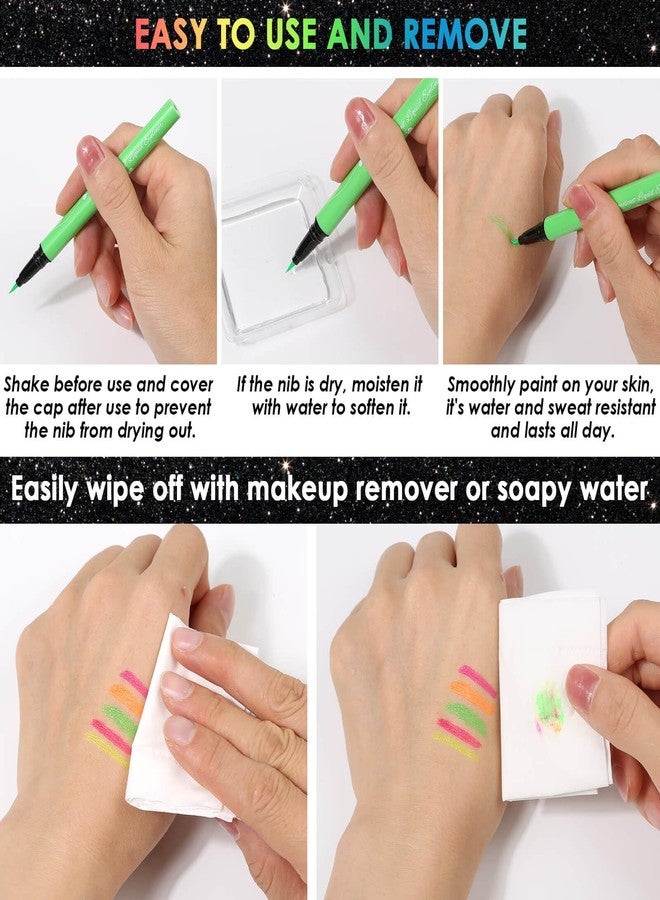 Flasoo Glow in The Dark Glitter Gel with UV Neon Liquid Eyeliner Pen Set for Body Face Hair Eye, Makeup Kit for Rave Accessories Party Halloween Anime Cosplay Concerts Festival Carnival Face Paint - Image 5
